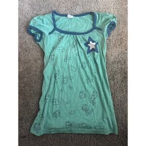 Size Large Y2K Vintage Patch Green Blue Top
